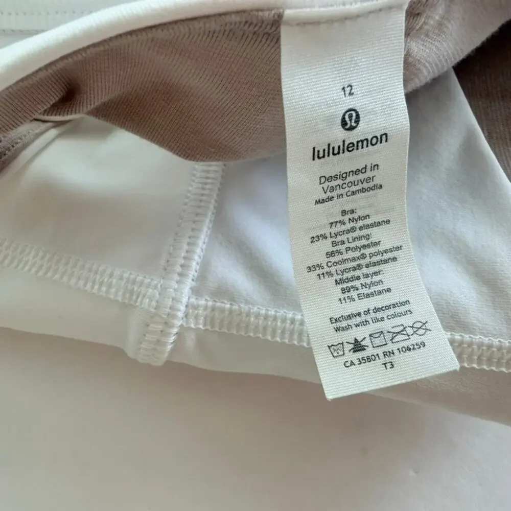 Lululemon Energy Bra Long Line White Size 12 Strappy Back Yoga Gym Run